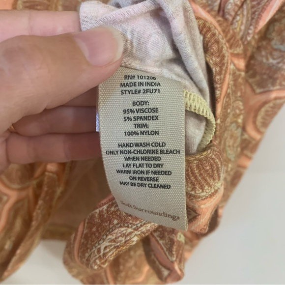 Soft Surroundings Lillia Beaded Stretch V Neck Print Tunic Top 3/4 Sleeves Sz XL - Picture 7 of 11